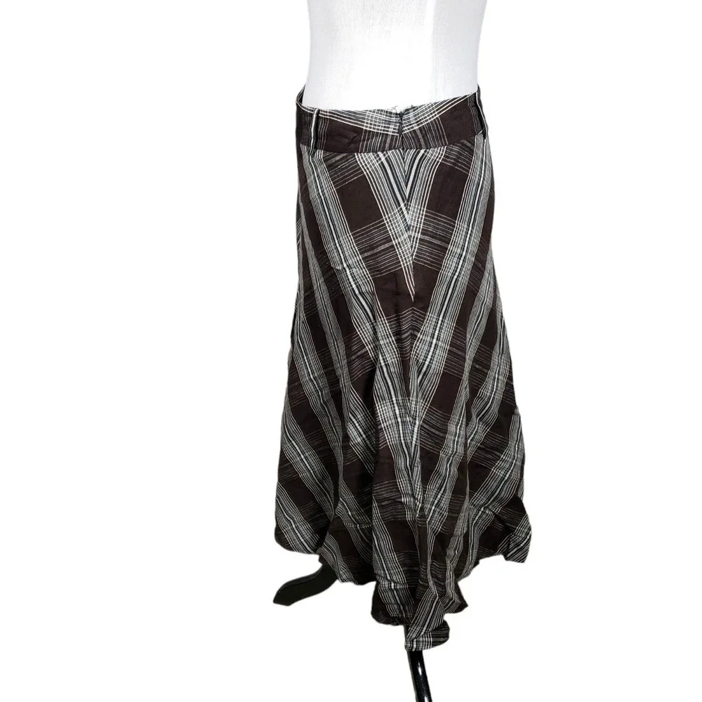 Jones Wear Studio Women's size 14 Rayon Linen Brown Blue & White Skirt